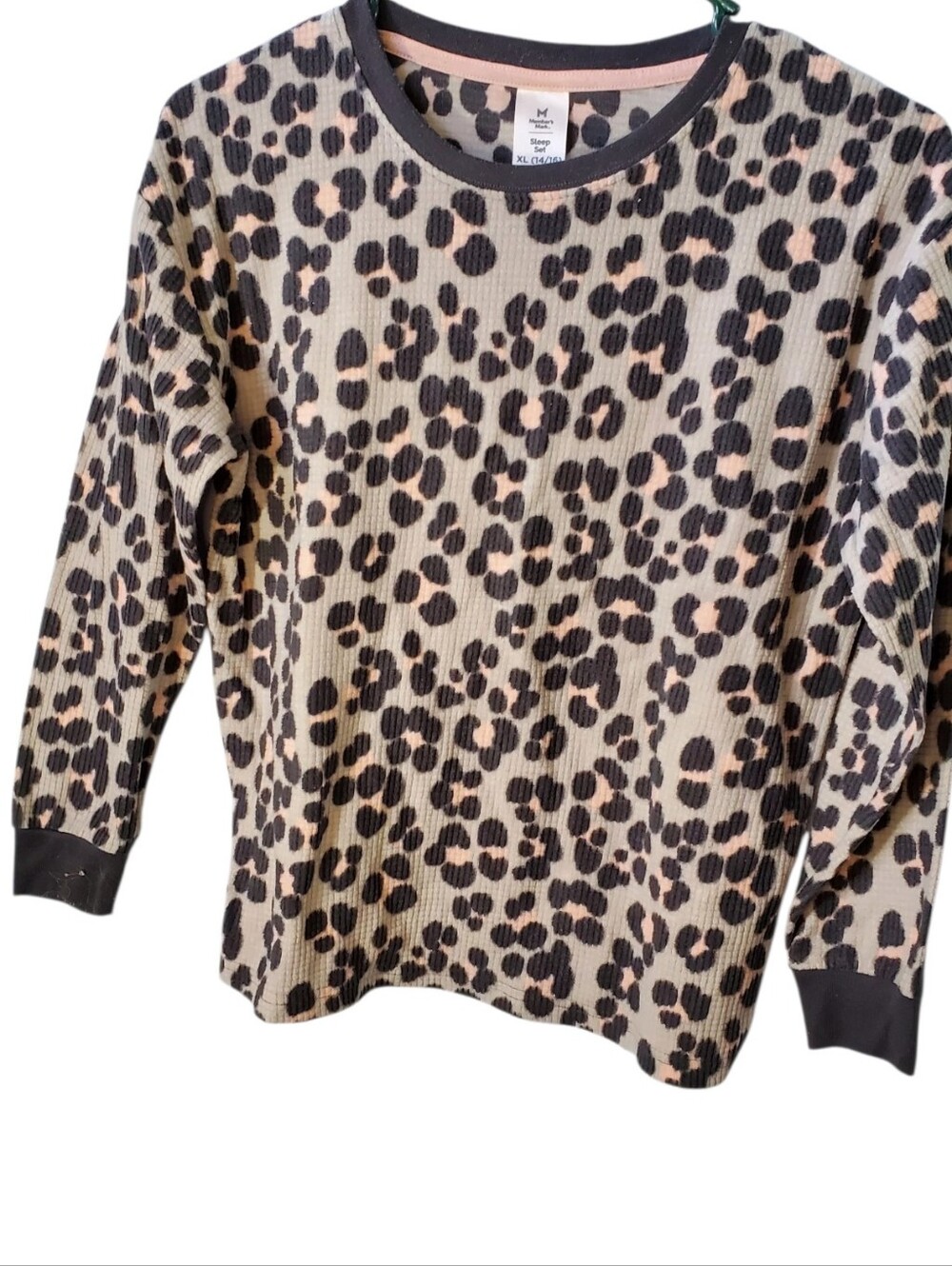 Kids Leopard Print Long Sleeve Sleep Top - Beige/Black Size XL 14-16